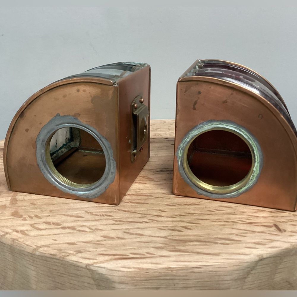🟠 Vintage - Antique ? Copper Brass & Glass Crafted Nautical Boat Lanterns Rare - Picture 8 of 16